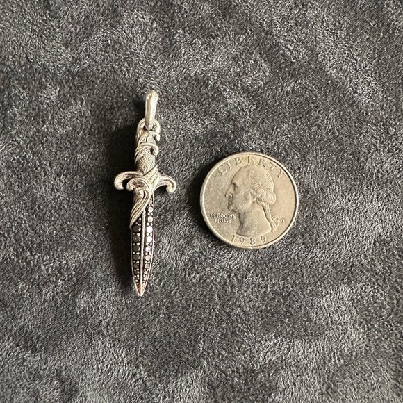 David Yurman Waves Dagger Amulet Pendant w/ Black Diamonds - 44mm - Picture 10 of 12